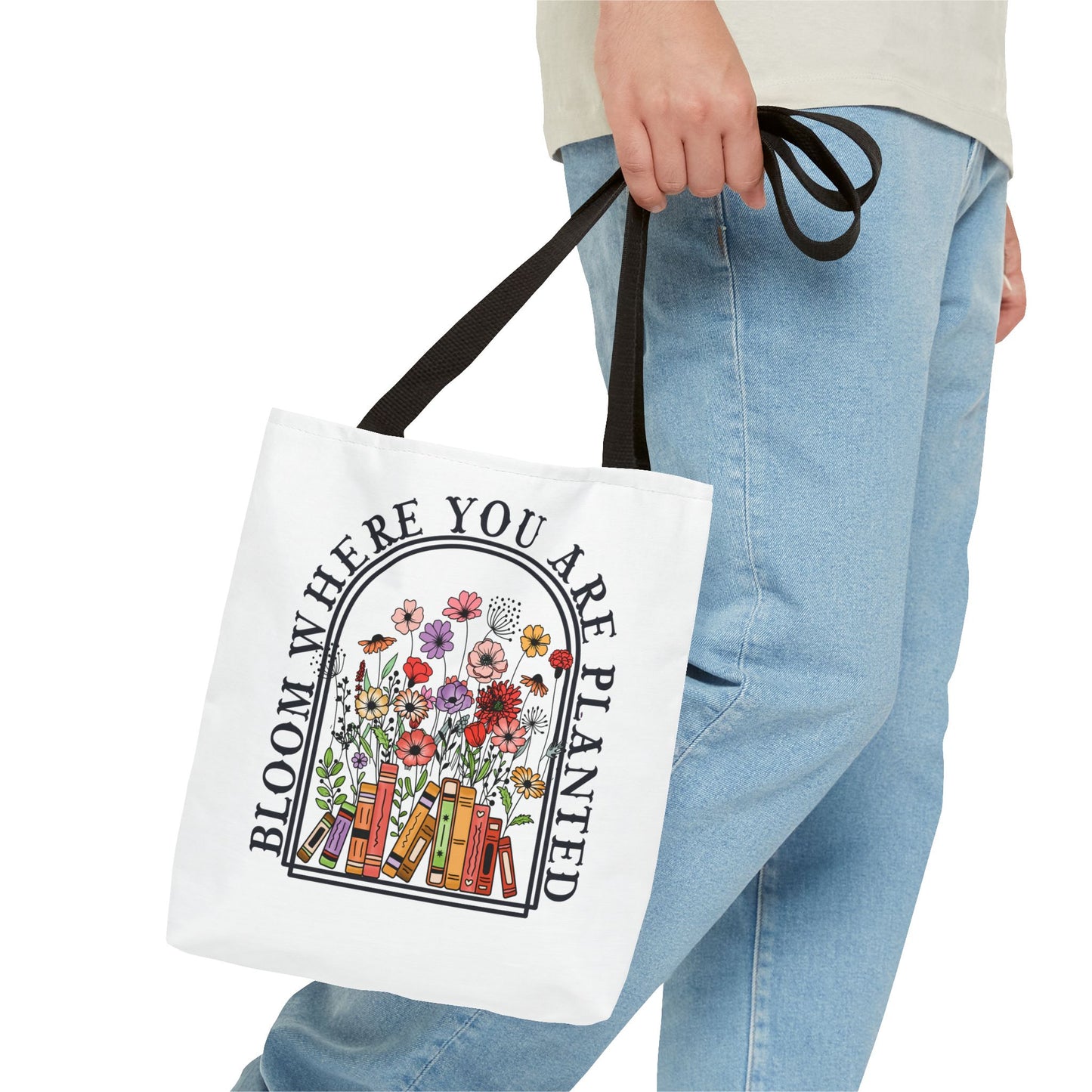 Bloom Where You Are Planted Tote Bag - Floral Book Lover Gift