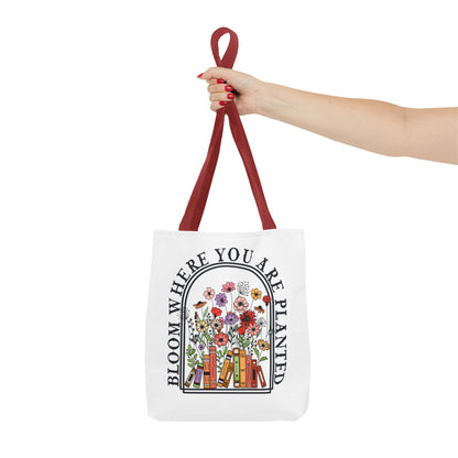Bloom Where You Are Planted Tote Bag - Floral Book Lover Gift