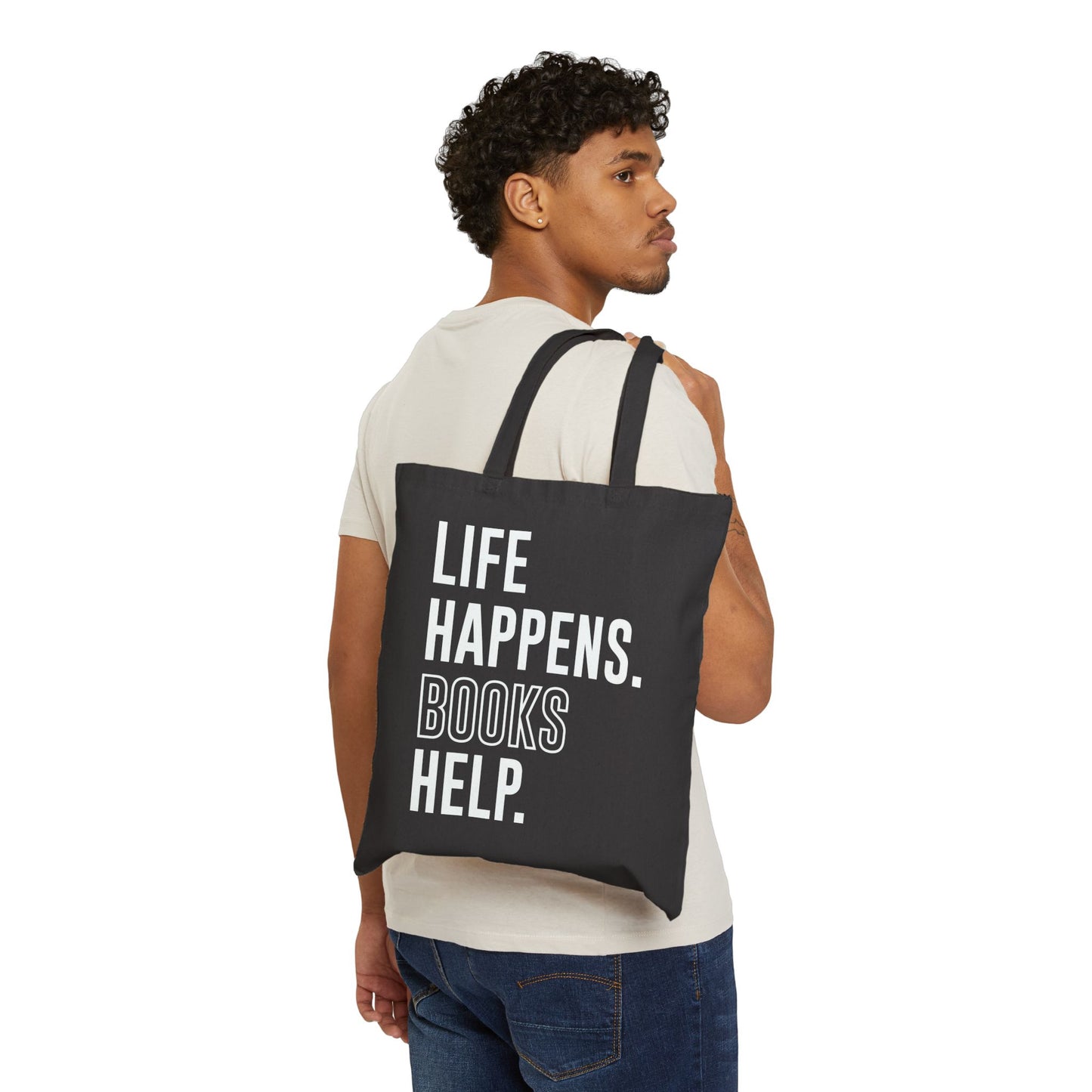 Cotton Canvas Tote Bag – Life Happens. Books Help.